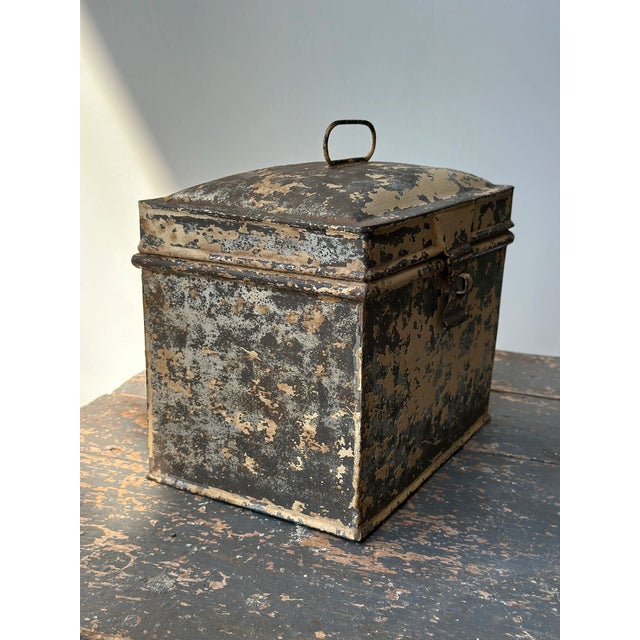 Antique Weathered Cream-Painted Tin Box, Circa Late 19th - Early 20th Century For Sale - Image 9 of 16