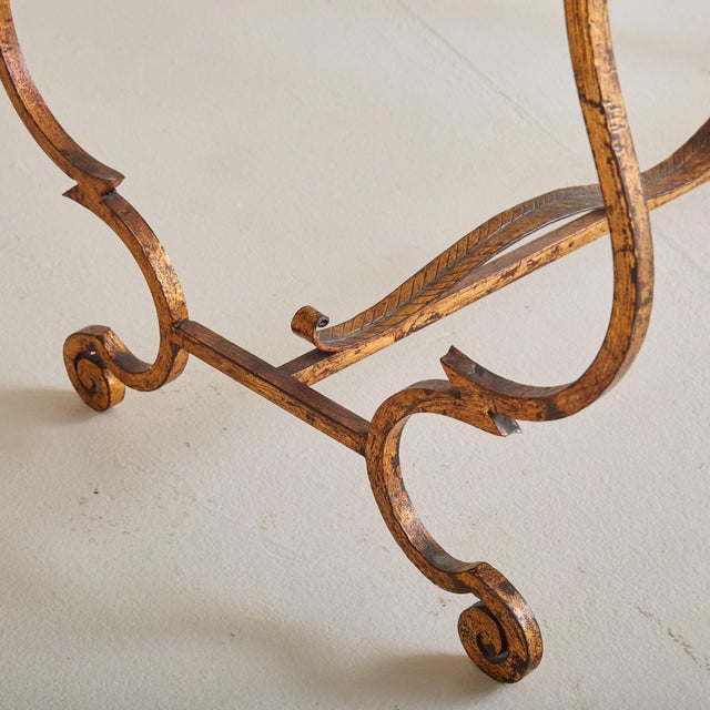 1950s French Brass Base Coffee Table with Blush Marble Top, 1950s For Sale - Image 5 of 11