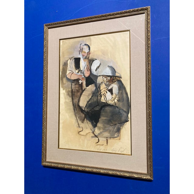 Manolo Ruiz-Pipó, Couple Biotin, Watercolor and Gouache, 1959, Framed For Sale - Image 13 of 14