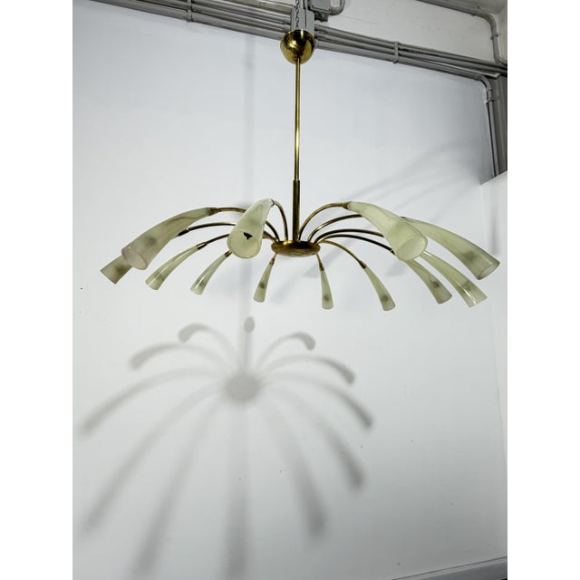 12-Light Spider Hanging Lamp in Brass and Murano Glass in the style of Ercole Barovier, 1950 For Sale - Image 15 of 15