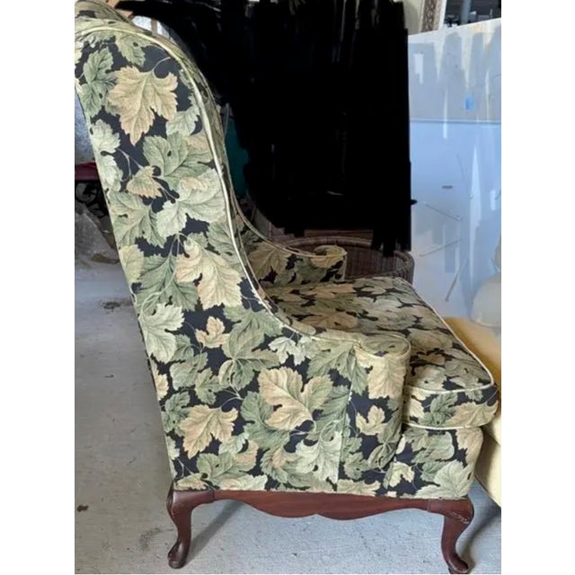Mid 20th Century Mid Century Wing Back Chair With Pretty Curved Arms in an Autumn Leaf Pattern Upholstery, Signed For Sale - Image 5 of 8