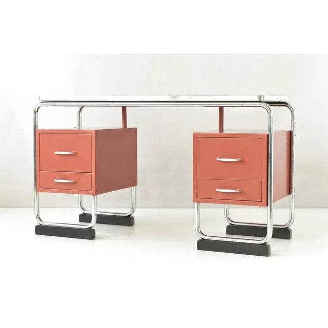 Tubular steel desk designer: factory design year: around 1950 manufacturer: unknown country: germany measurements: h 73 cm...