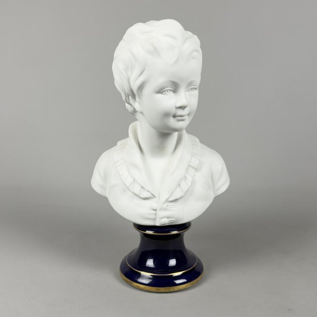 Sculpture Bust of a Child in Biscuit Porcelain from C. Tharaud, Limoges, 20th Century For Sale - Image 12 of 12