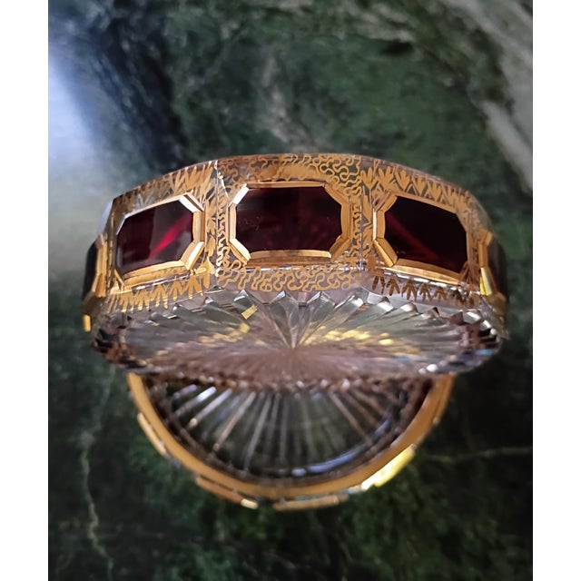 1920s 1920s Moser Art Deco Czech 24k Gold & Ruby Cabochon Crystal Pair of Ashtrays For Sale - Image 5 of 10