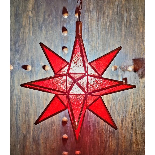Moroccan 21st Century Large Handmade Frosty Red Moroccan Star Lantern For Sale - Image 3 of 6