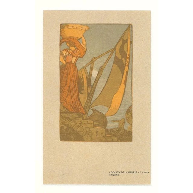 La Sera is an original woodcut on ivory-colored paper realized by Adolfo De Karolis. The state of preservation is very...