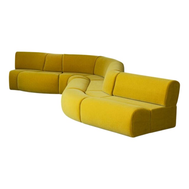 Modular Sofa in Mohair Velvet by Asko Finland, 1970, Set of 7 For Sale