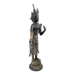 Large Bronze Standing Crowned Lord Buddha 30.5" H For Sale