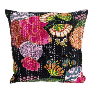 Indian Kantha Cushion Cover Cotton Decorative Throw Pillow Case 16" For Sale
