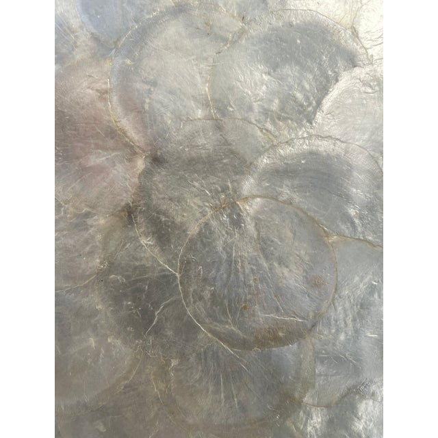 Mid 20th Century Mid 20th Century Natural Capiz Shell and Cork Round Placemat Chargers With Brass Rims - Set of 6 For Sale - Image 5 of 12