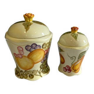 1960s Vintage French Country Fruit Canisters, Set of 2 For Sale