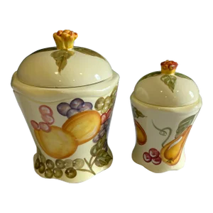1960s Vintage French Country Fruit Canisters, Set of 2