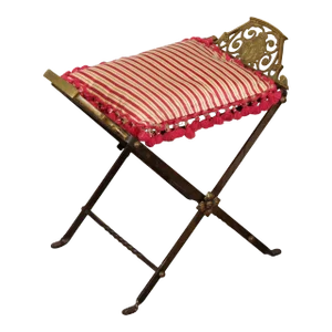 1920s Art Deco Period Wrought Iron & Brass X Base Bench