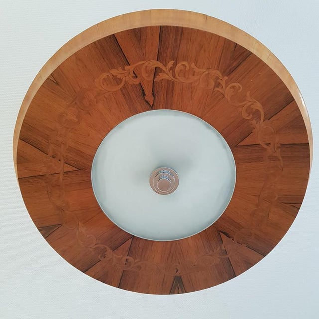 Wood Large Flush Mount Lamp with Intricatefloral Inlay, 1939 For Sale - Image 7 of 10