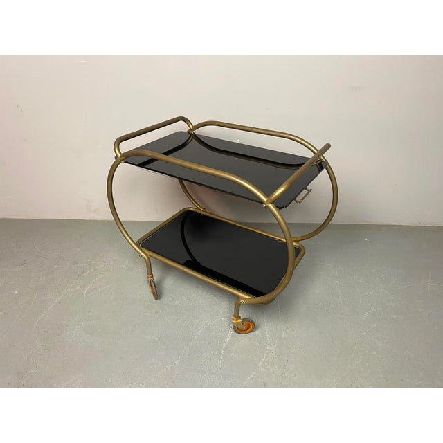 Mid-Century Brass and Black Glass Bar Trolley from Grünstadt, Germany, 1950s For Sale - Image 6 of 18
