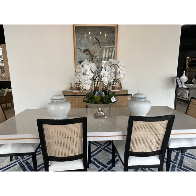Port Elliot Italian White Lacquer Dining Table with Gold Accents w/ Leaf Extension White Lacquer Finish – Soft, durable,...