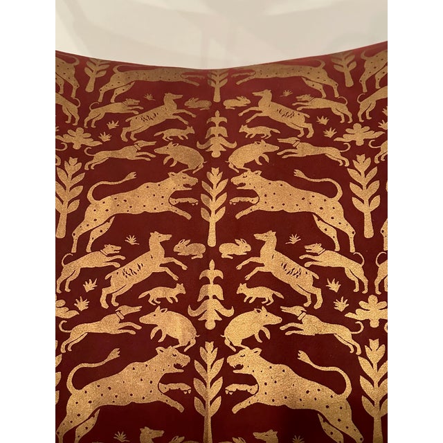 Hollywood Regency Hollywood Regency Italian Brass Bench With Printed Leather Upholstery For Sale - Image 3 of 12