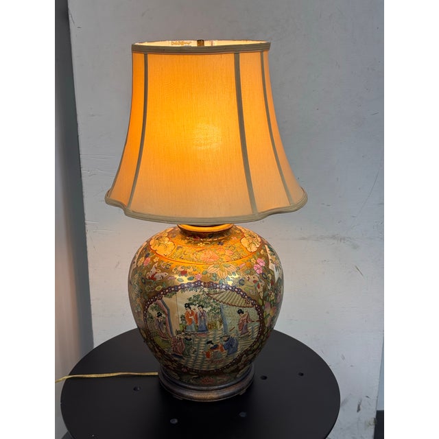 Design Plus Gallery presents a Satsuma Style Porcelain Table Lamp from Kalart. The lamp has a porcelain vase base...