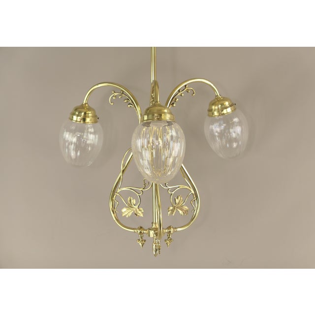 Art Nouveau Three-Light French Chandelier, 1900s For Sale - Image 3 of 16