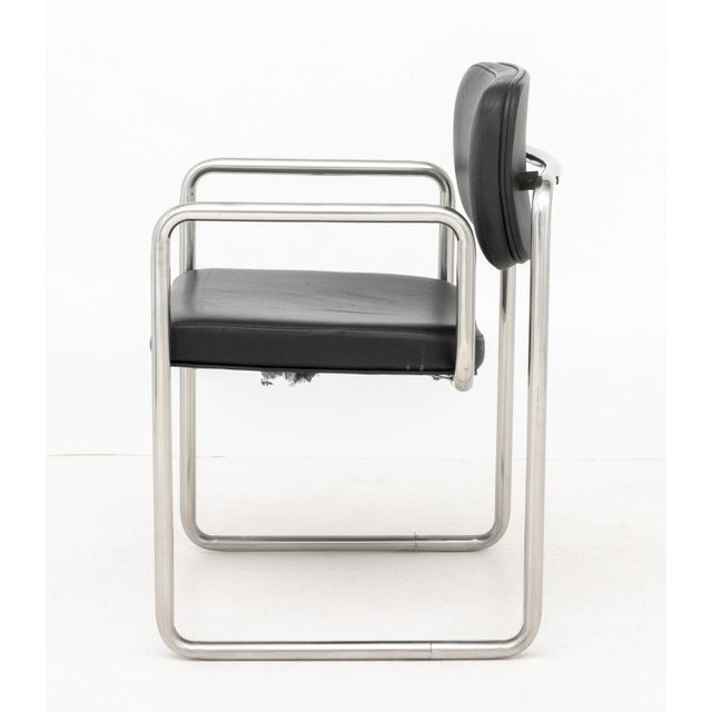 Mid 20th Century Bauhaus Black Leather and Chrome Armchair For Sale - Image 5 of 7