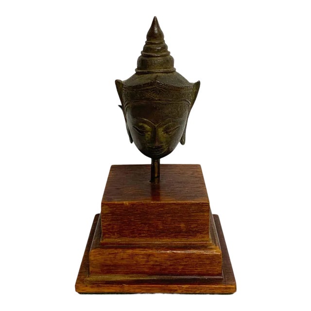 Mid 20th Century Miniature Bronze Thai Buddha Head - a Pair For Sale