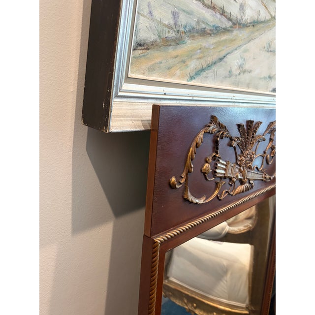 Traditional Empire Style Mahogany Wall Mirror With Brass Ormolu Crest For Sale - Image 3 of 3