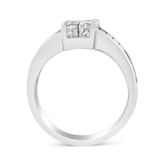 Haus of Brilliance 14K White Gold 2 3/4 Cttw Invisible-Set Princess and Channel-Set Baguette Diamond Step Up Cocktail Ring (G-H Color, SI1-SI2 Clarity) - Ring Size 9.25 For Sale - Image 4 of 6