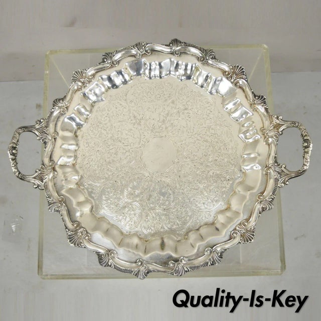 Regency Style Ornate Heavy Silver Plated Twin Handle Scalloped Platter Tray For Sale - Image 10 of 10