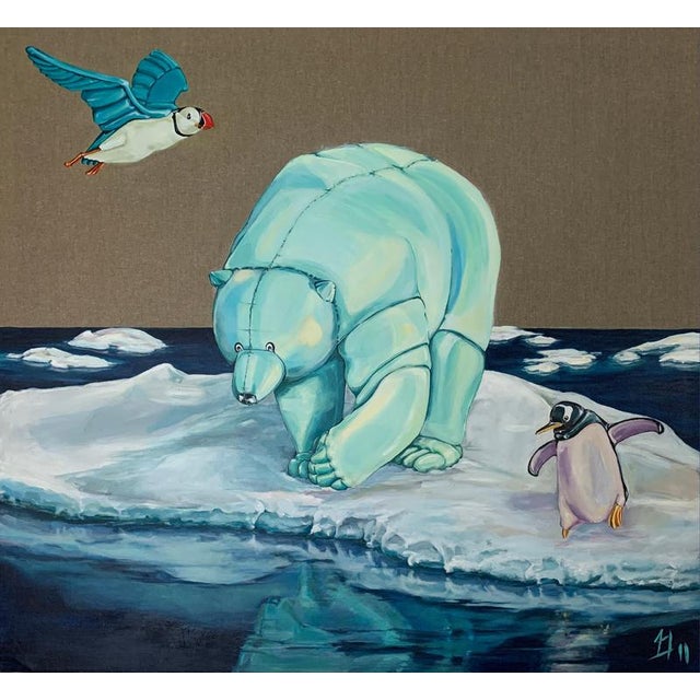 Sofía Cristina Jiménez, Polar Bear and Puffin as Inflatable Figures on Arctic Ice, 2023, Acrylic on Canvas For Sale - Image 11 of 11