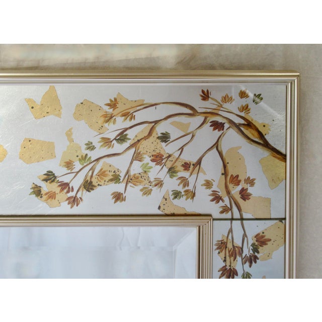 C.1970's LaBarge Chinoiserie-Style, Silver & Gold Leaf Burnished, Reverse Painted Eglomise Mirror For Sale - Image 9 of 18