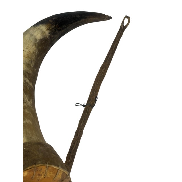 1960s African Ceremonial Horn Cowrie Shell Adornment Hide Cap Trade Beads Ethnographic For Sale - Image 5 of 7