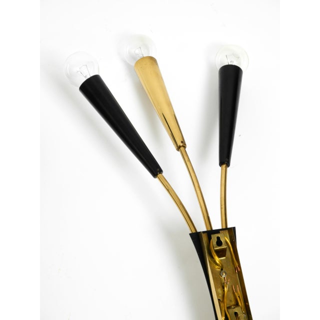Large Mid-Century Modern Brass Three-Light Cone Wall Lamps, 1950s, Set of 2 For Sale - Image 11 of 18