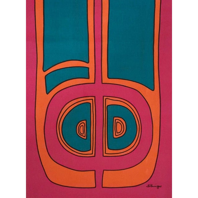 Mid-century screen-printed wall hanging. Signed by the german artist Traute Sänger Unused, very rare find in this...