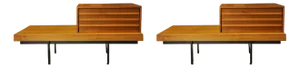 Punt Mobles Teak & Steel Low Bedside Drawers with Louvre Effect Drawers on Metal Bases in Valencia Spain, 1990s, Set of 2