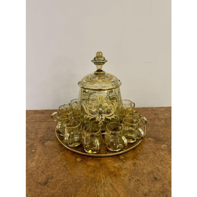 Glass Antique Bohemian Glass Punch Bowl Set, 1900, Set of 12 For Sale - Image 7 of 14