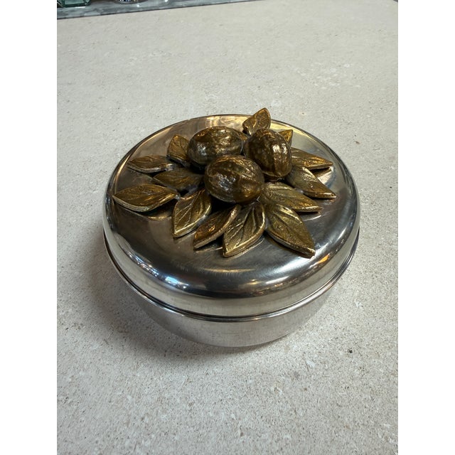 Mid-Century Modern Vintage Brass Lemon Lid Box on Chrome Base For Sale - Image 3 of 8