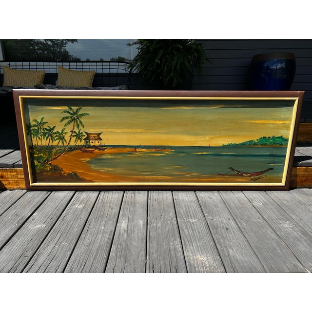 Carlo of Hollywood VTG Carlo of Hollywood Art Hawaiian Polynesian Tiki Tropical Oil Painting MCM For Sale - Image 4 of 7