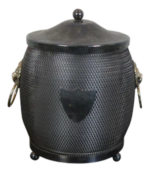 Mid 20th Century English Silver Plated Lion Head Shield Tea Caddy Biscuit Barrel Jar Ice Bucket
