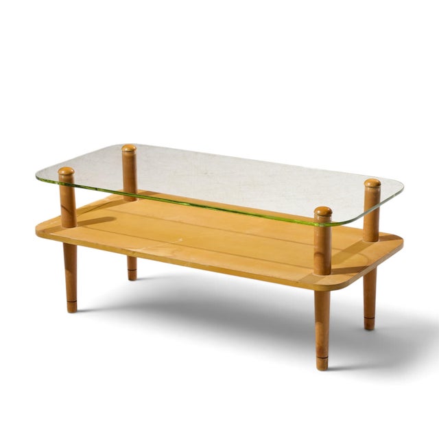 Brown Gilbert Rhode Style Mid Century Walnut and Glass Coffee Table For Sale - Image 8 of 9
