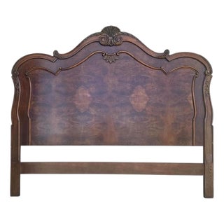 Henredon King Size French Provincial Headboard Solid Walnut With Burlwood 83” W X 70.5” H - Late 20th Century For Sale