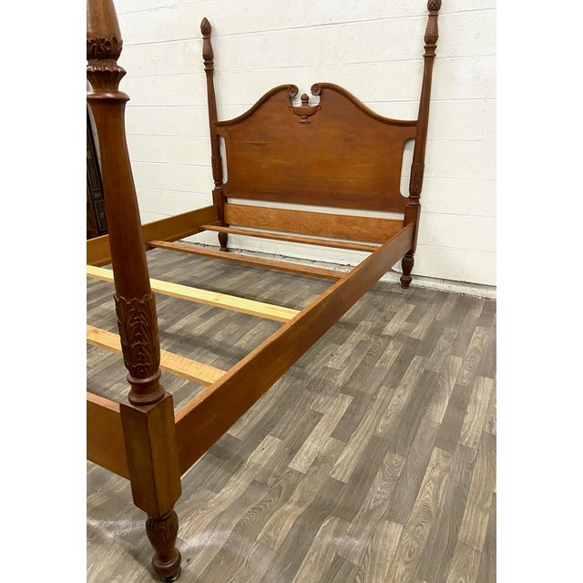 Vintage Full Size Four Poster Bed With Carvings and Pineapple Pinecone