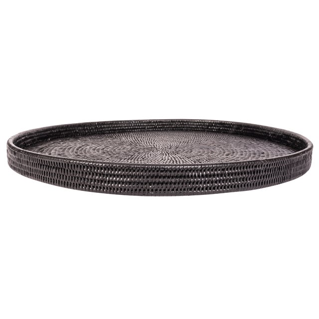 Boho Chic Artifacts Rattan Round Ottoman Tray For Sale - Image 3 of 3