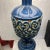 Blue Ceramic Openwork Tabletop Lamp With Top and Bottom Light Sources For Sale - Image 4 of 11