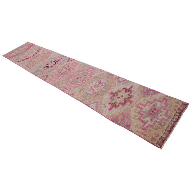1970s Pink Turkish Hand-Knotted Distressed Runner Rug For Sale - Image 4 of 10