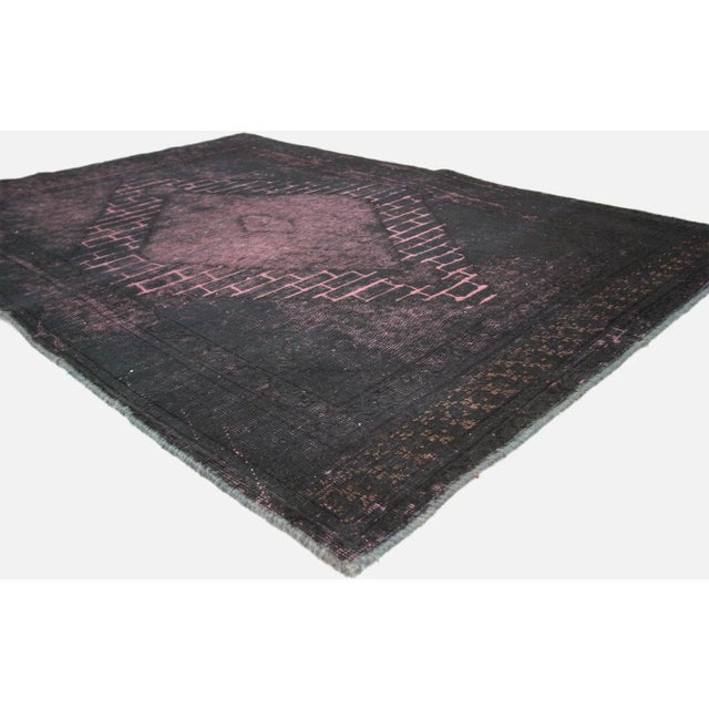 Distressed Vintage Turkish Area Rug with Modern Industrial Luxe Style 04'02 x 05'11. Stylish and bold combined with...