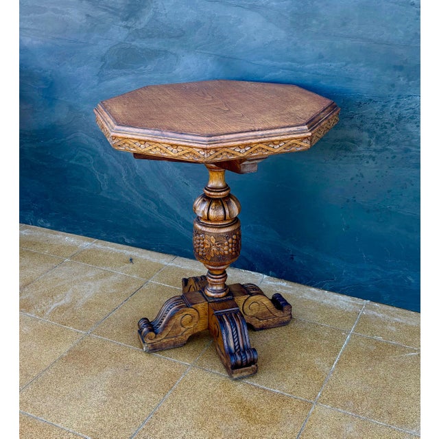 Renaissance Revival Carved Octagonal Pedestal Table, Early 20th Century For Sale - Image 6 of 11