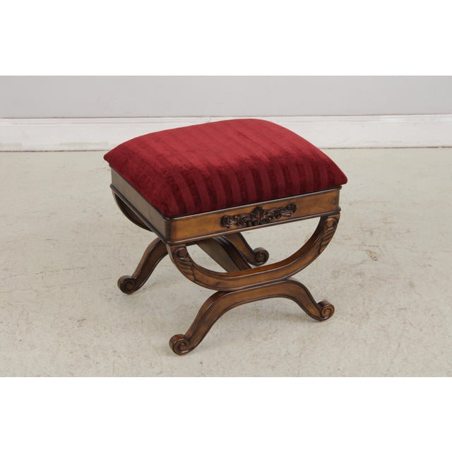 Pair of Mahogany French Style Upholstered Footstools For Sale - Image 4 of 13