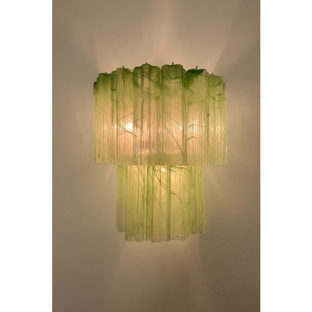 2020s Pair of Italian Murano Green Alabaster Glass Tube Wall Sconces in Polished Nickel, 13 Tubes Each For Sale - Image 5 of 5