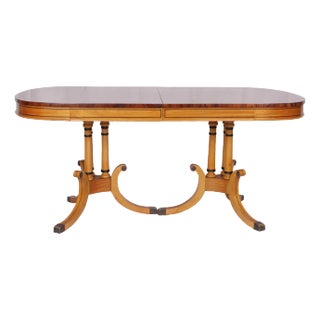 1980s Vintage Biedermeier Style Inlay Dining Table With Two Leaves For Sale