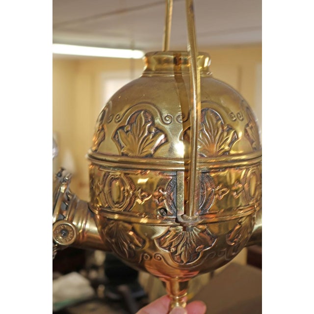 19th Century Angle Lamp Co. Double Angle Lamp Brass Kerosene Chandelier For Sale - Image 10 of 12